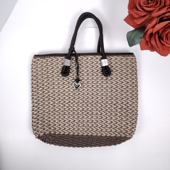 Brighton Handbags - Brighton Raffia Leather Woven Straw Wicker Ratan Shoulder Bag/Purse Brown Multi